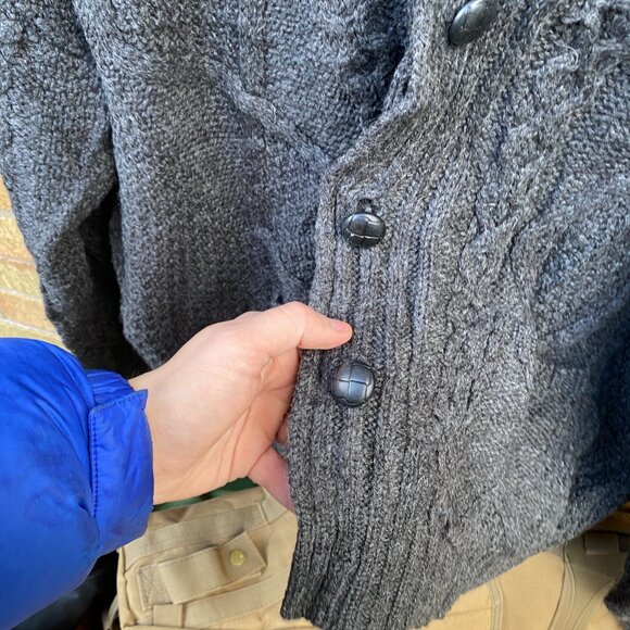 Aran Crafts Merino Wool Cable Knit Cardigan Sweater Gray XL MADE IN IRELAND - Picture 4 of 10